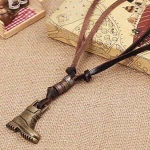 Men Military Boot Pendant Adjustable Brown Cord‎ Leather Necklace New